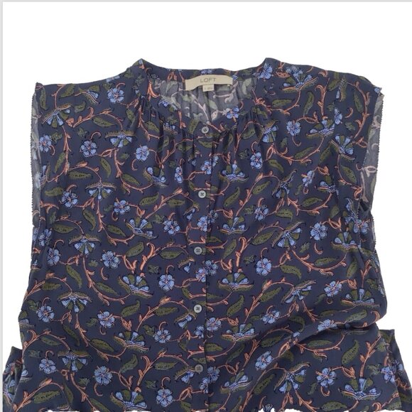 Loft Floral Button Pockets Dress Women Size Small Cap Sleeve Raw Hem Size Small - Picture 2 of 12